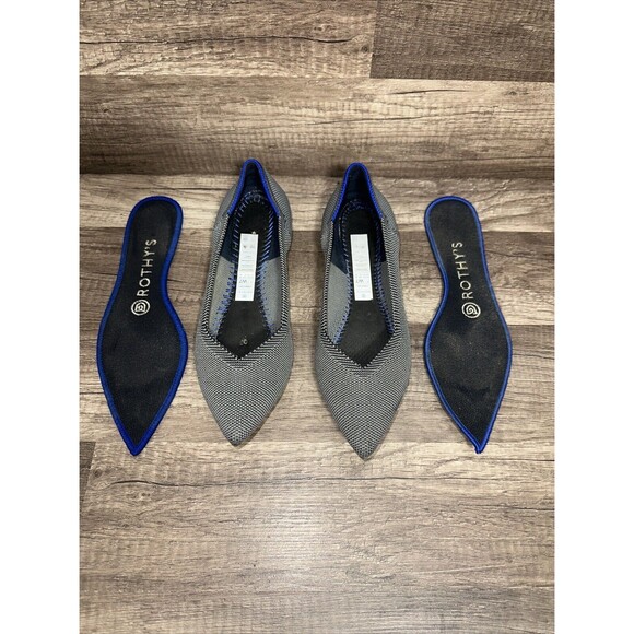 Rothys The Point Flats Cloud Gray Birdseye Knit Slip On Shoe Womans 7 Used - Picture 3 of 14